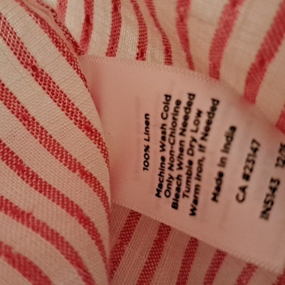 TALBOTS WOMAN 1X linen blouse shirt top red pinstripe darts long sleeve plus sz - Picture 7 of 7